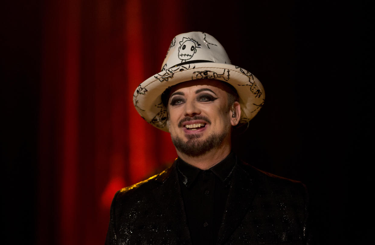 Boy George and Culture Club perform during the filming of the Graham Norton Show at BBC Studioworks 6 Television Centre, Wood Lane, London, to be aired on BBC One on Friday evening. PRESS ASSOCIATION. Issue date: Thursday December 20, 2018. Photo credit should read: PA Images on behalf of So TV (Photo by Isabel Infantes/PA Images via Getty Images)