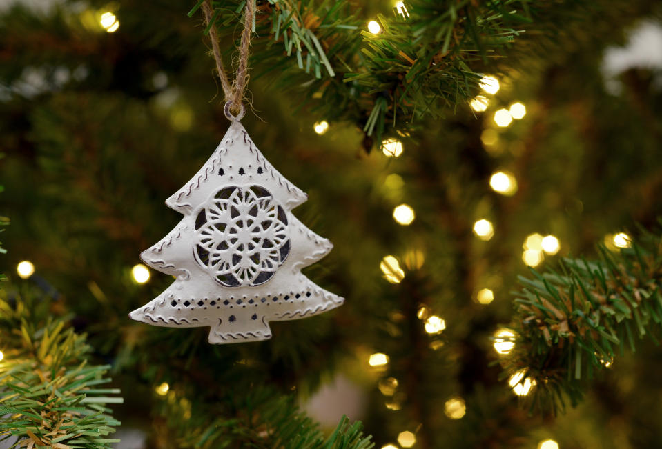 Closeup of a Christmas tree ornament