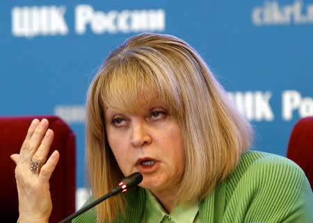 FILE PHOTO: Head of Russia's Central Election Commission Ella Pamfilova speaks during a news conference on preliminary results of a parliamentary election in Moscow, Russia, September 18, 2016. REUTERS/Sergei Karpukhin/File Photo