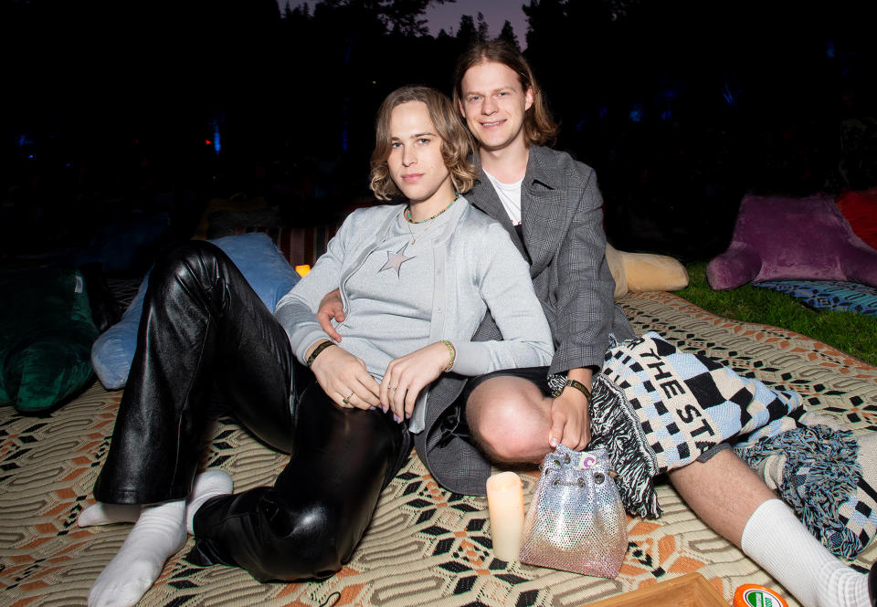 <p>Tommy Dorfman and Lucas Hedges attend Cinespia's screening of<em> Josie and the Pussycats</em> held at The Greek Theatre on July 23 in L.A.</p>