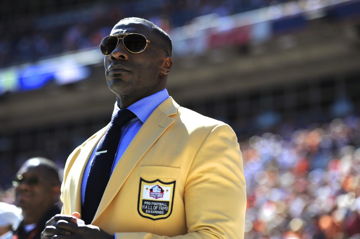 Shannon Sharpe is cancer-free after being diagnosed with prostate cancer. (AP Photo/ Jack Dempsey)