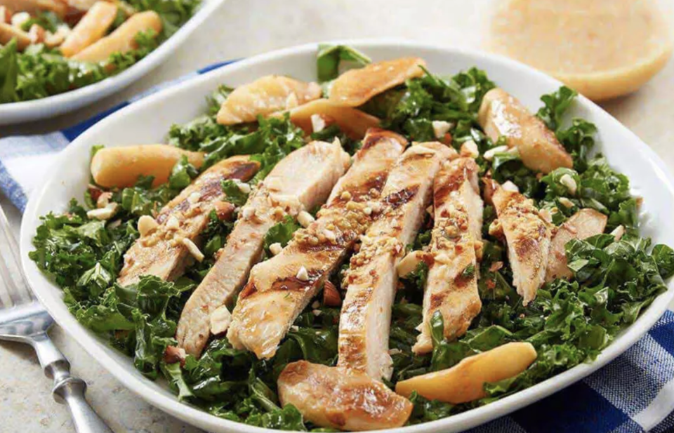 <p>For a snappy twist on salad, try this kale salad topped with sweet and savory cider-glazed chicken and sauteed Granny Smith apples. Toss the whole thing in a hard cider and mustard dressing. </p> <p><a href="https://www.thedailymeal.com/recipes/hard-apple-cider-glazed-chicken-kale-salad-recipe?referrer=yahoo&category=beauty_food&include_utm=1&utm_medium=referral&utm_source=yahoo&utm_campaign=feed" rel="nofollow noopener" target="_blank" data-ylk="slk:For the Hard Apple Cider-Glazed Chicken Kale Salad recipe, click here.;elm:context_link;itc:0;sec:content-canvas" class="link ">For the Hard Apple Cider-Glazed Chicken Kale Salad recipe, click here. </a></p>