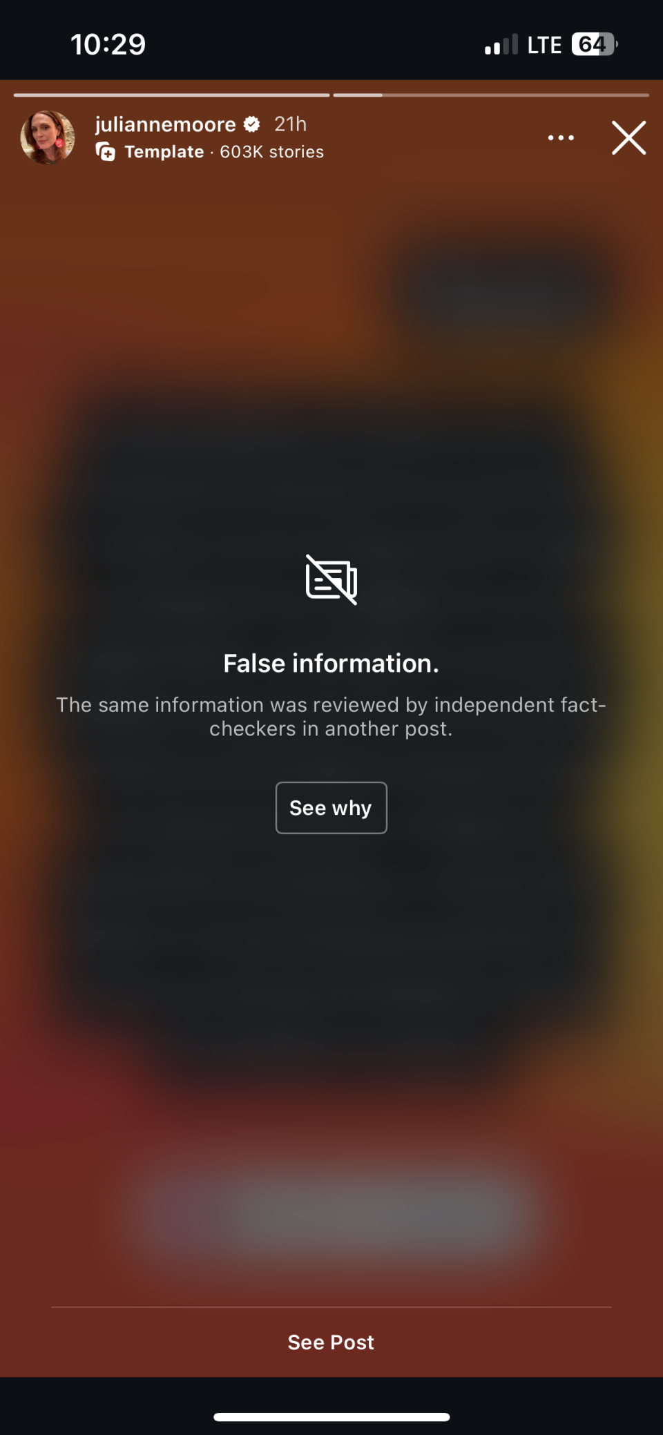 A screenshot of the message being flagged as false information.