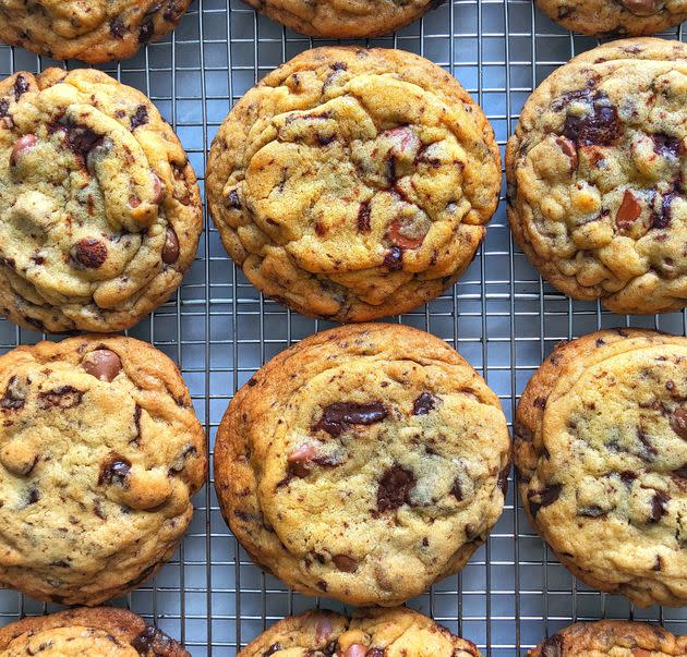 Chewy chocolate chip cookies, aka party starters. (Photo: Jake Cohen)