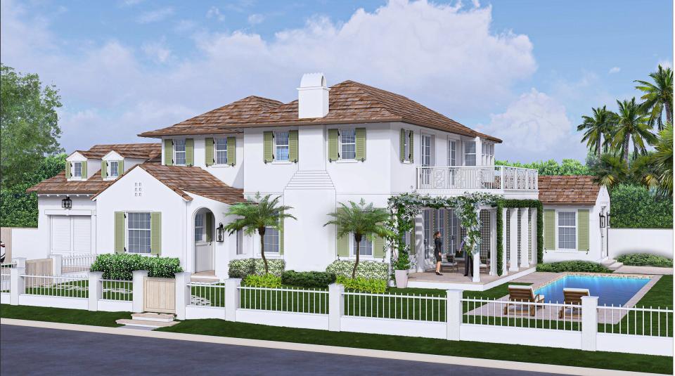 A rendering shows a house approved by the Architectural Commission for 217 Bahama Lane on the North End of Palm Beach. The custom home will be built by property owners Jim and Sara McCann.