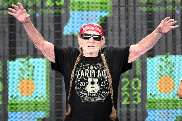 <p> Stephen J. Cohen/WireImage</p> Willie Nelson appears at the Farm Aid 2023 press conference in Noblesville, Indiana in September 2023