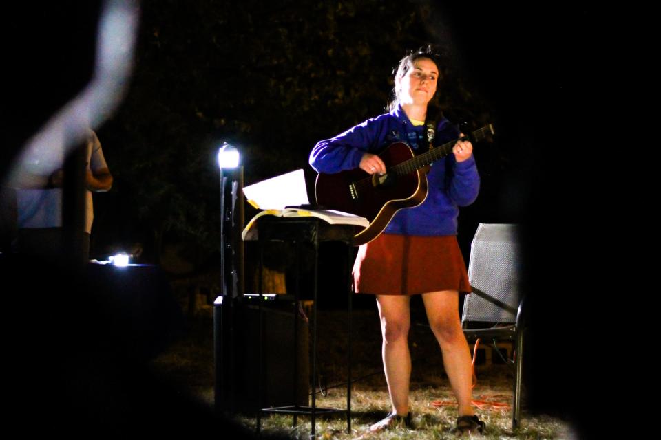 Emily Fuller plays the guitar at a Jewish Community vigil for Israel at Congregation Beth Shalom on Oct. 12, 2023, in Columbia, Mo.
