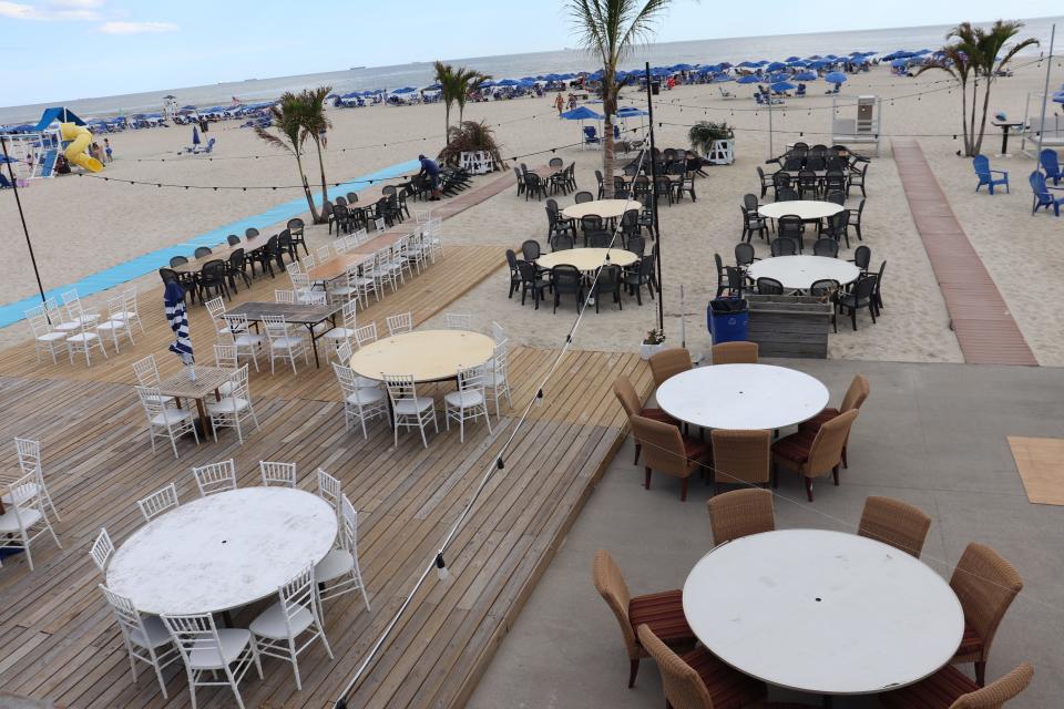 Tables set up for an event at Atlantic Beach