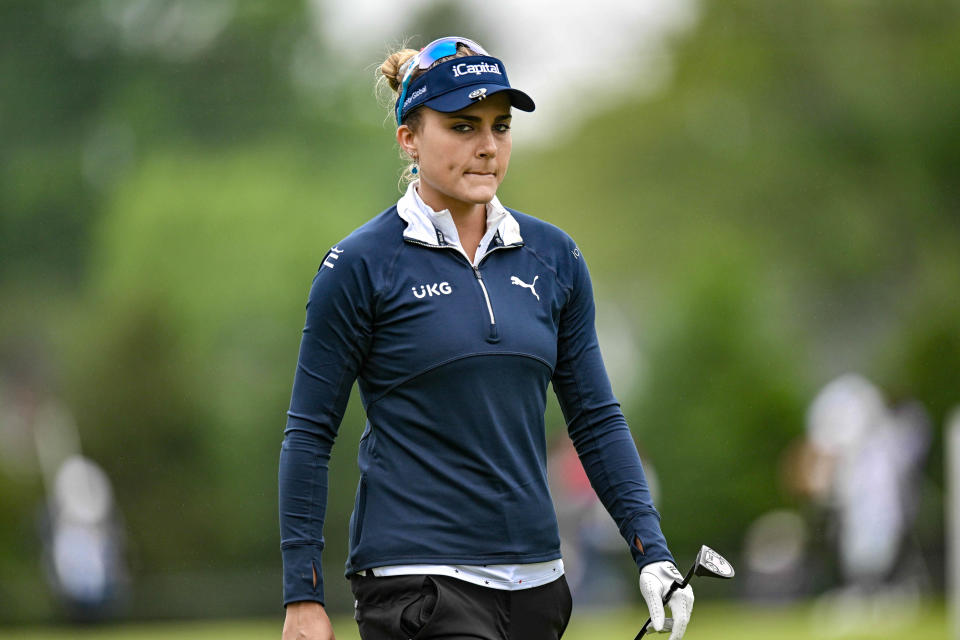 Lexi Thompson walks the 4th fairway during the first round of the 2023 KPMG Women’s PGA Championship golf tournament. Mandatory Credit: John Jones-USA TODAY Sports