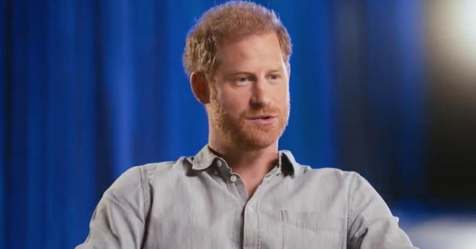 Prince Harry pictured in the BetterUp video, wearing a grey shirt