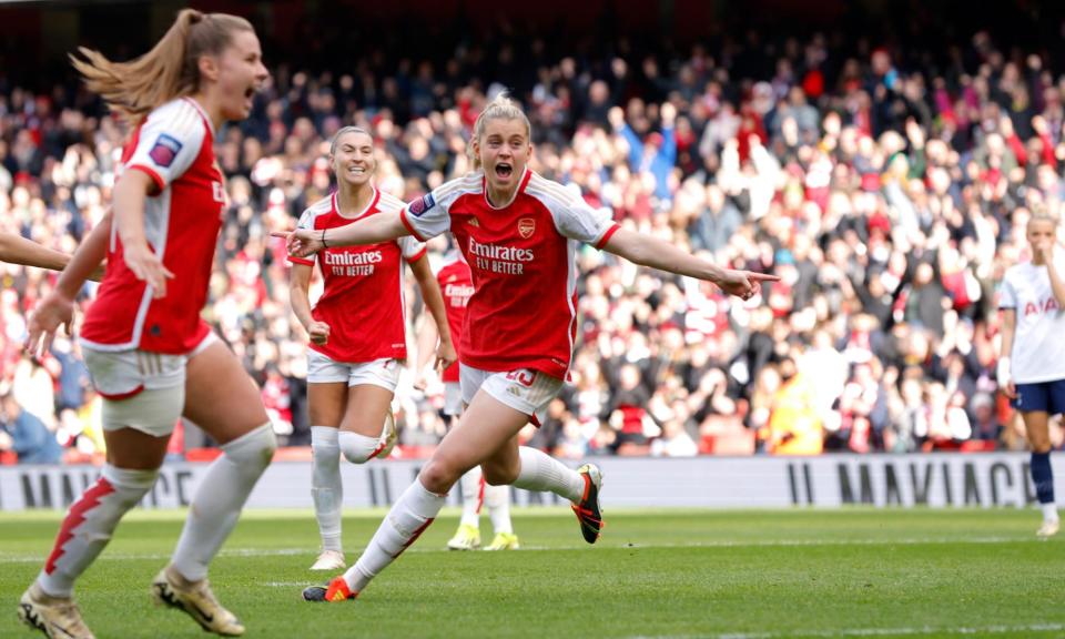 <span>Alessia Russo scores the winning goal four minutes into the second half.</span><span>Photograph: Tom Jenkins/The Guardian</span>