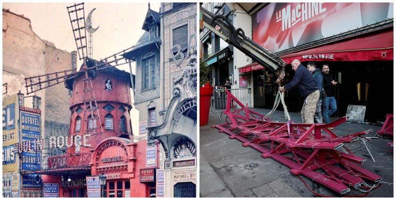 法國巴黎著名地標紅磨坊（Moulin Rouge）的風車葉片倒塌街頭，幸未造成任何人員受傷，暫時未知意外原因。