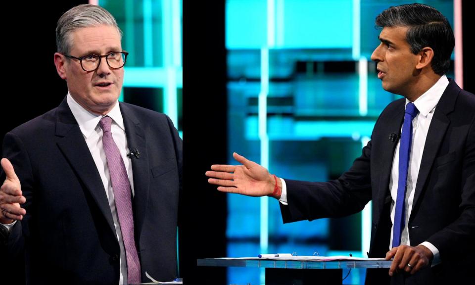 <span>Keir Starmer and Rishi Sunak clashed over tax rises in the ITV leaders’ debate on Tuesday.</span><span>Photograph: ITV</span>