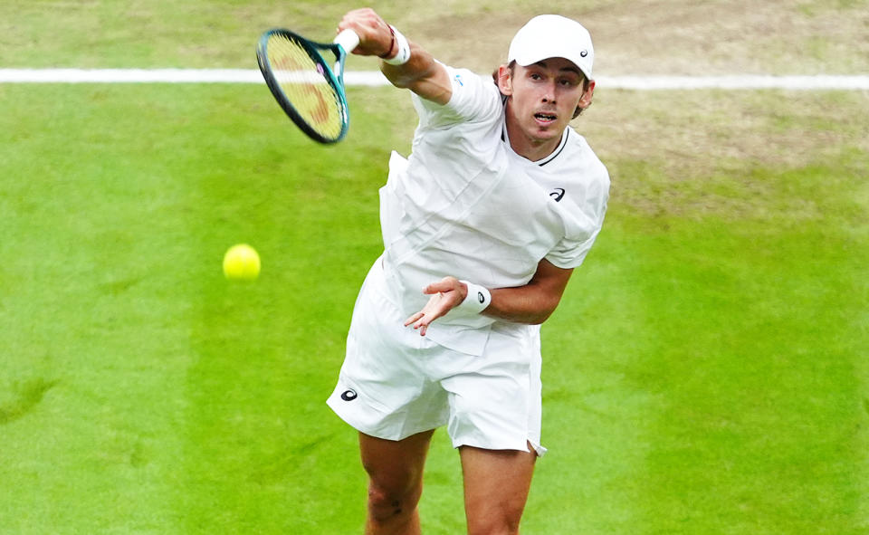 Alex de Minaur, pictured here in action at Wimbledon before his injury.