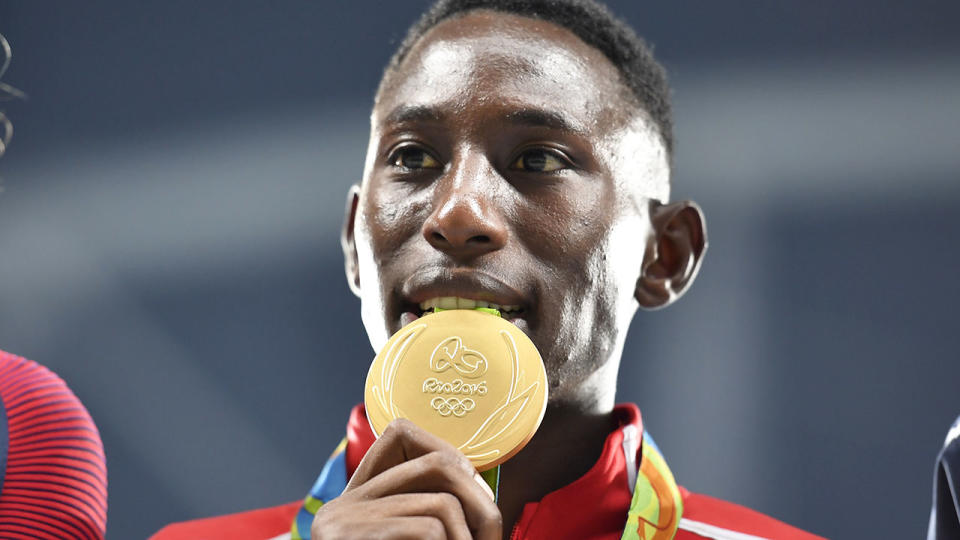 Pictured here, Conseslus Kipruto with his Olympic gold medal from the 2016 Rio Games.