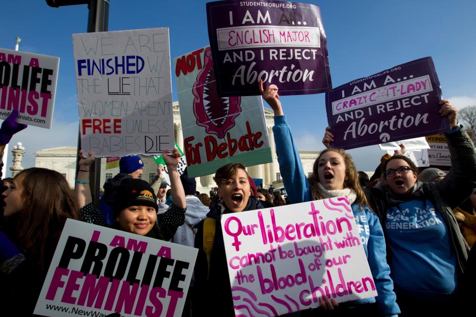 Anti-abortion activists protest outside of the Supreme Court during the March for Life in January.