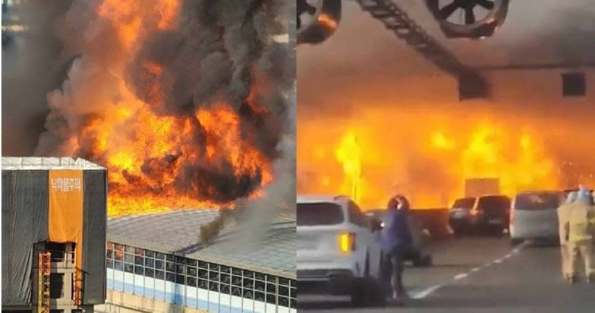 京畿道果川市京仁第二高速公路隧道發生嚴重火燒車事件。（圖／翻攝自推特）