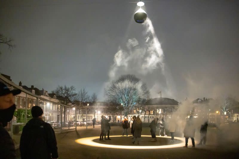 The Urban Sun by Dutch designer Daan Roosegaarde is seen on a square in Rotterdam