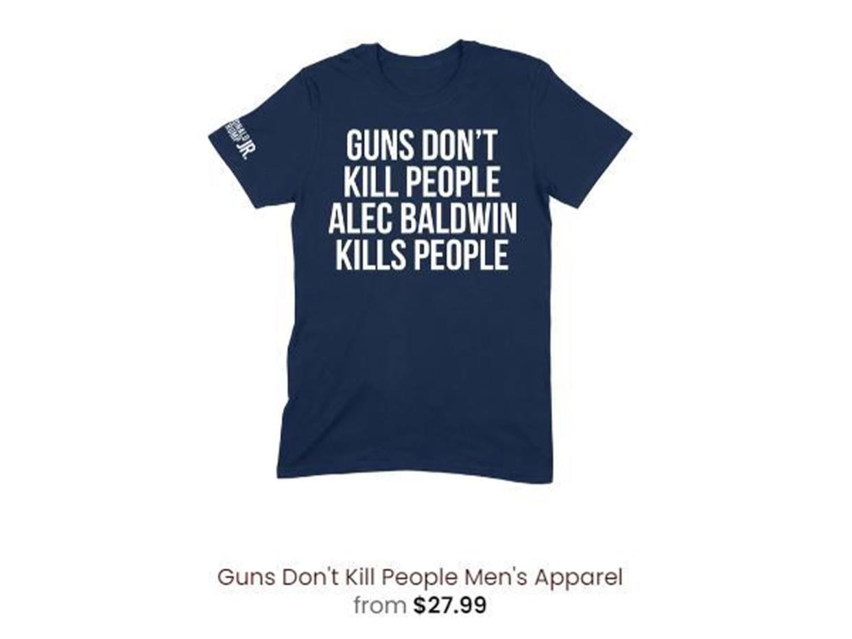 This t-shirt, which appears to mock the death of a woman on the set of a western starring Alec Baldwin, is being sold on Donald Trump Jr.'s website.