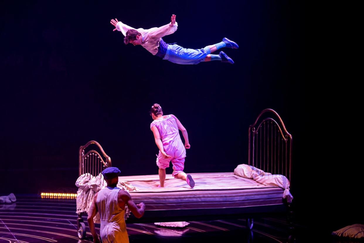 In Cirque du Soleil's “Bouncing Beds" act, trampolines are dressed to resemble enormous beds.