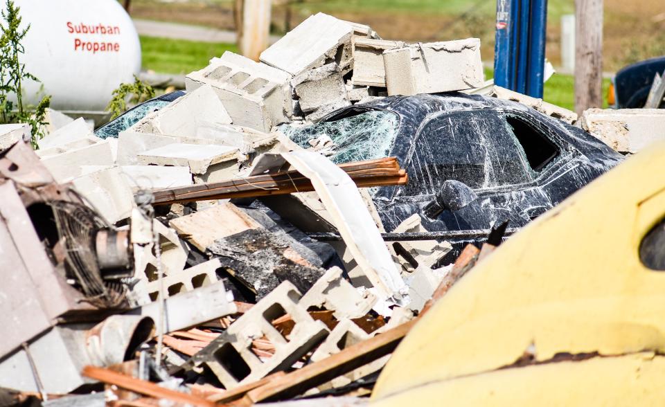 The destruction remains Tuesday, May 28 after Recreated Automotive at the intersection of Brookville Pyrmont Road and Johnsville Brookville Road was destroyed by tornadoes Monday night in Brookville. Streets were blocked for downed trees, power lines and debris scattered through the neighborhoods. WHIO File