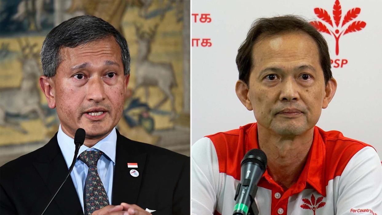 Foreign Minister Vivian Balakrishnan (L) apologised to Non-Constituency Member of Parliament Leong Mun Wai for remarks made in Parliament on Tuesday, 14 September 2021 (PHOTOS: Getty Images, Yahoo News Singapore file photo)