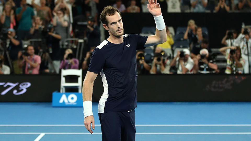 Andy Murray thanks the crowd after his loss. (Photo by Julian Finney/Getty Images)