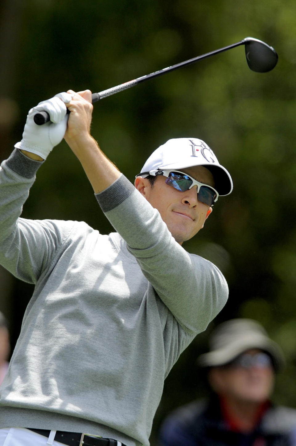 Scott Langley hits off the ninth tee during the first round of the RBC Heritage golf tournament in Hilton Head Island, S.C., Thursday, April 17, 2014. (AP Photo/Stephen B. Morton)