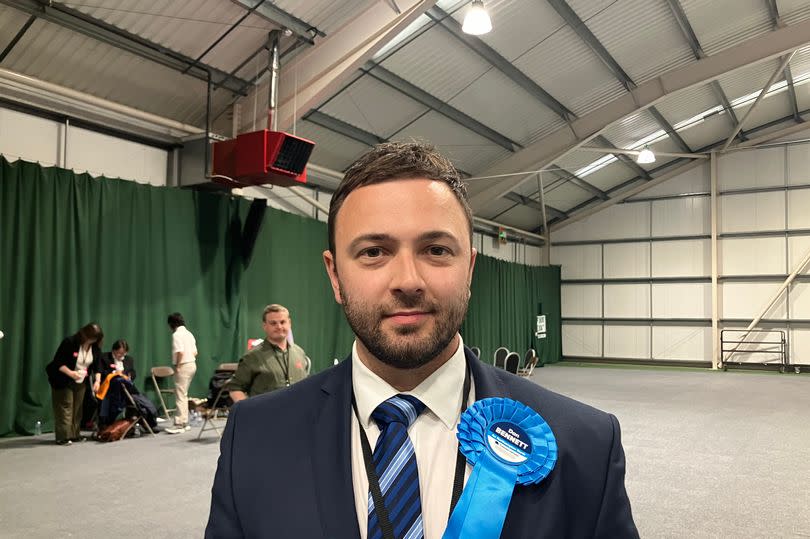 Dan Bennett, Conservative candidate pictured after the announcement in the early hours of the morning.