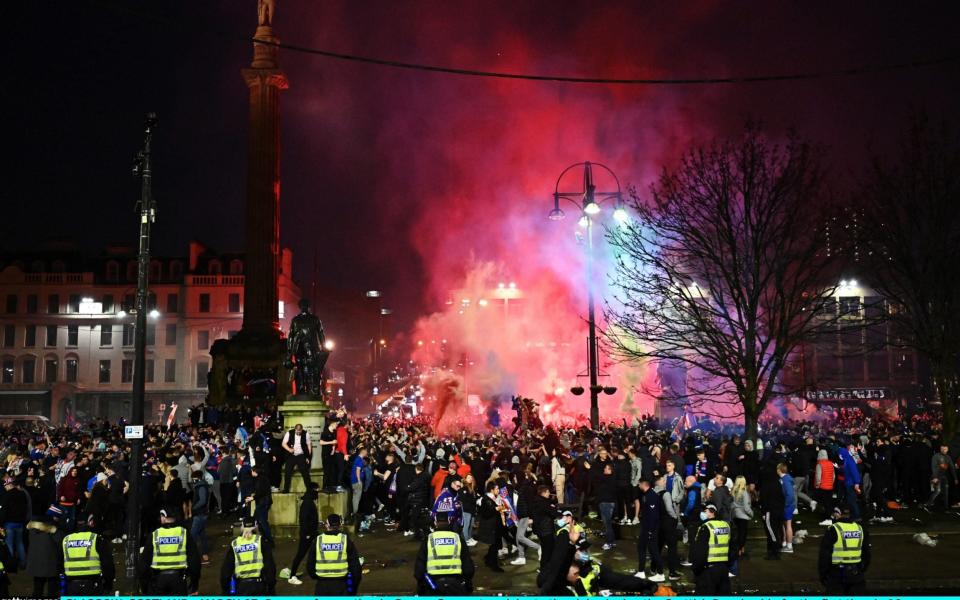 Rangers fans gather in George Square to celebrate the club winning the Scottish Premiership for the first time in 10 years - Jeff J Mitchell/Getty Images Europe