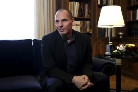 Greek Finance Minister Yanis Varoufakis looks on during his meeting with Greek President Prokopis Pavlopoulos (not pictured) at the Presidential Palace in Athens March 24, 2015. Greece said it will present a package of reforms to its euro zone partners by next Monday in hope of unlocking aid to help it deal with a cash crunch and avoid default. REUTERS/Alkis Konstantinidis