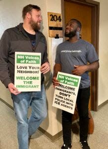 Will Hopkins of NH Voices of Faith and Martin Toe from the Granite State Organizing Project urged lawmakers to defeat a “sanctuary city” bill that would require local police to help federal immigration pursue undocumented immigrants who have not been charged with a crime.