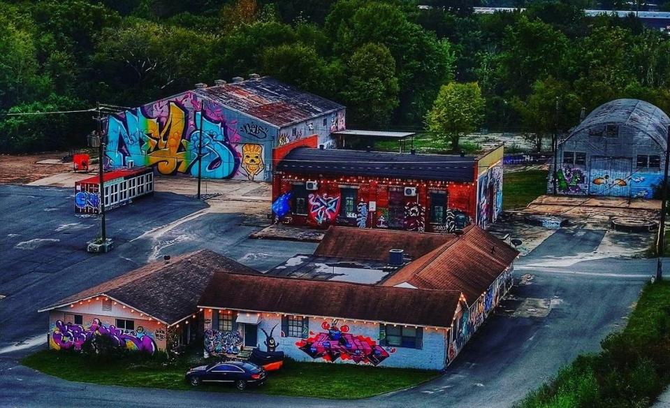 An aerial view of Triangle Arts Macon shows the the massive four acre creative space located in the Tybee neighborhood.