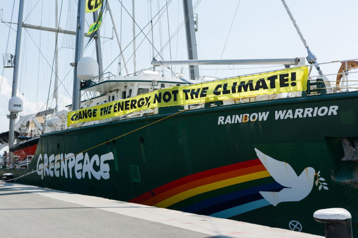 Burgas, Bulgaria - June 7, 2019: Greenpeace Rainbow Warrior sailing ship at the Port of Burgas, Bulgaria. Greenpeace is a non-governmental environmental organization with offices in over 39 countries.