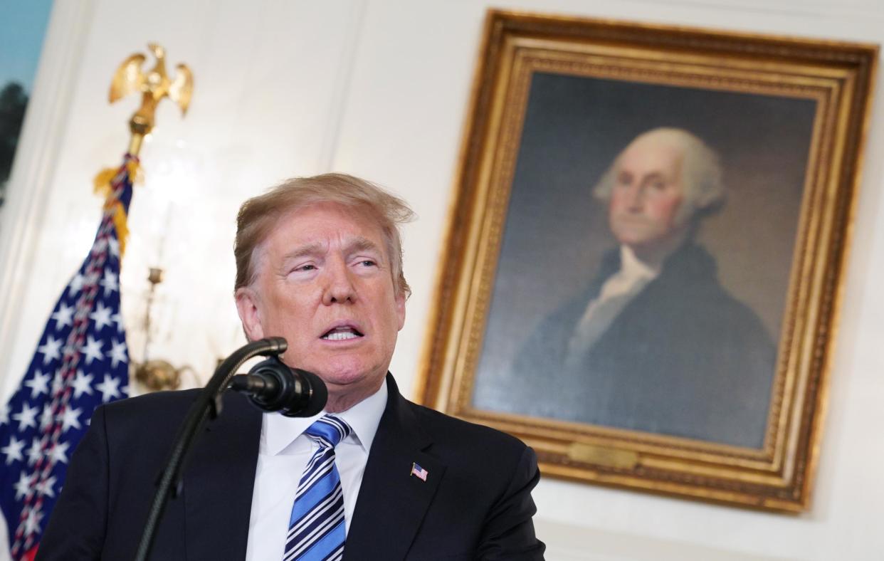 US President Donald Trump speaks on the Florida school shooting, in the Diplomatic Reception Room of the White House: AFP/Getty Images