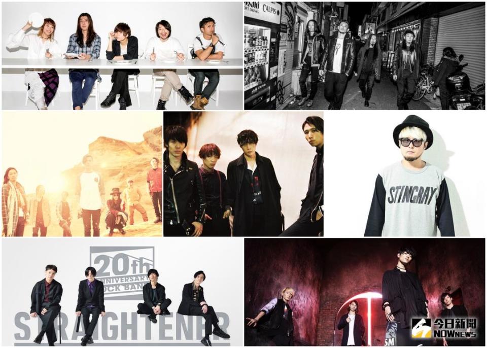 ▲BIGMAMA （左起）、BRAHMAN、Dragon Ash、go！go！vanillas、STINGRAY、STRAIGHTENER、THE ORAL CIGARETTES（圖／好玩國際文化 , 2018.3.27）