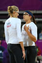 <b>Kerri Walsh Jennings - 33<br> Misty May-Treanor - 35 </b><br> Kerri Walsh Jennings of the United States (L) talks with teammate Misty May-Treanor during the Women's Beach Volleyball Preliminary match between United States and Czech Republic on Day 3 of the London 2012 Olympic Games at Horse Guards Parade on July 30, 2012 in London, England. (Photo by Ryan Pierse/Getty Images)