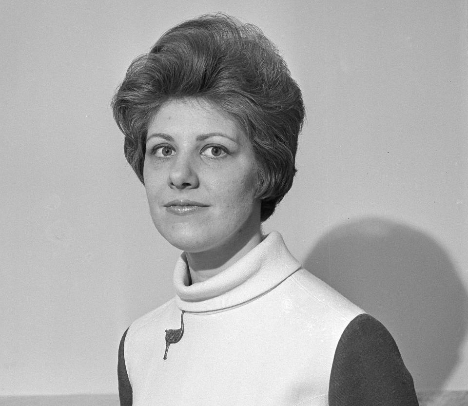 FILE - Associated Press staff writer Peggy Simpson is shown in Washington, March 16, 1968. Simpson, a former Associated Press reporter, is among the last surviving witnesses to the events surrounding the assassination of Kennedy are among those sharing their stories as the nation marks the 60th anniversary. (AP Photo, File)