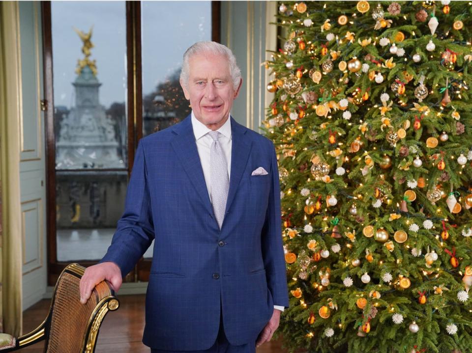 King Charles III during the recording of his Christmas message at Buckingham Palace (Jonathan Brady/PA Wire)