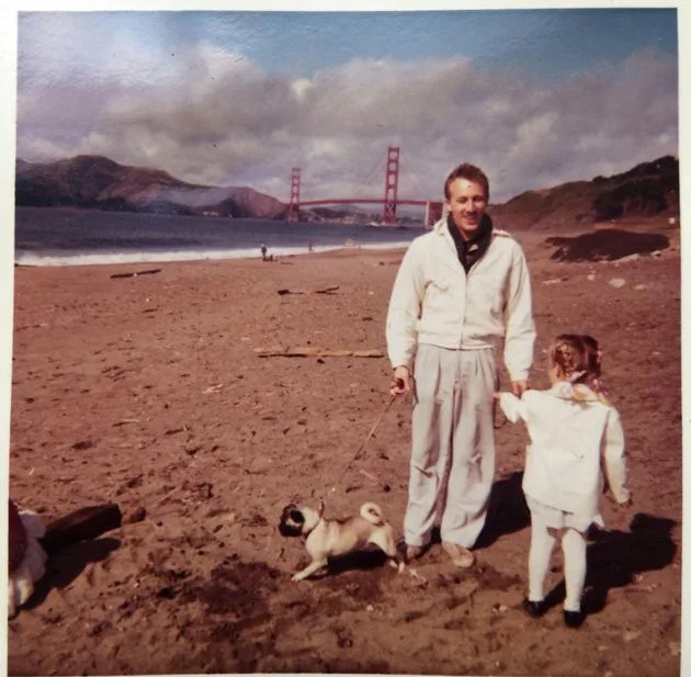 The author and Dad (and pug Suki) in San Francisco in the early 1960s. (Photo: Courtesy of Michelle Stacey)