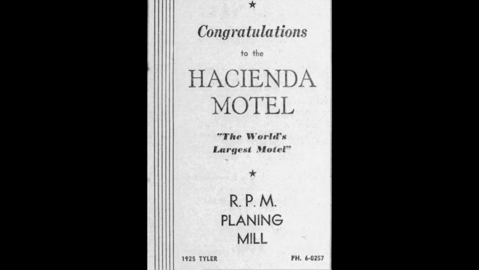 Shortly after the opening of The Hacienda Motel, other Fresno businesses took out ads to congratulate the resort.