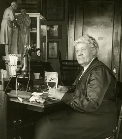 Dr. Eliza Mosher is photographed at her desk in 1925. She was the first female professor at the University of Michigan and the school’s first “Dean of Women.” (Courtesy University of Michigan Bentley Historical Library)