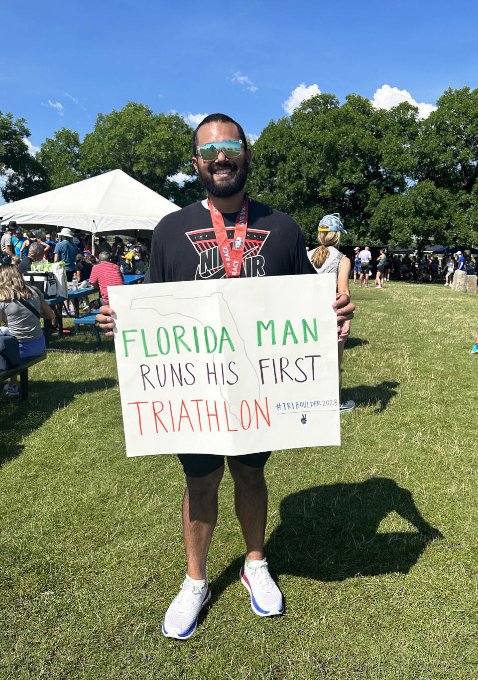 Lopez achieved a lofty goal: completing a triathlon that consisted of an 800-meter swim, a 17-mile bike ride and a 5k run. (Courtesy Santiago Lopez)