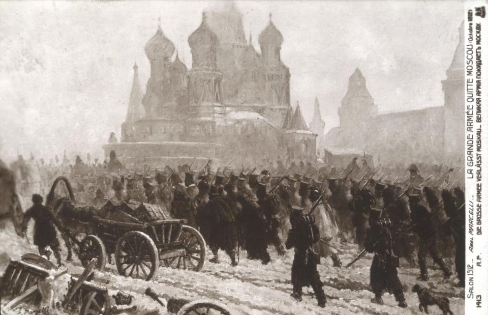 An image of the Grand Army begins its withdrawal from Russia.