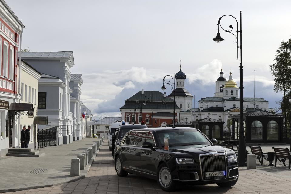 The Aurus limousine carrying Russian President Vladimir Putin drives in Arzamas, Nizhny Novgorod region, Russia, Sept. 8, 2023. / Credit: Mikhail Klimentyev/Sputnik/Kremlin Pool/AP