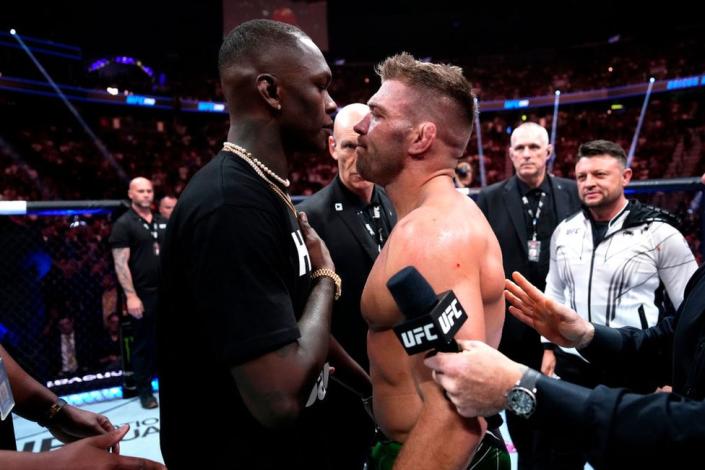 Israel Adesanya faces off against Dricus Du Plessis in Las Vegas, the US.