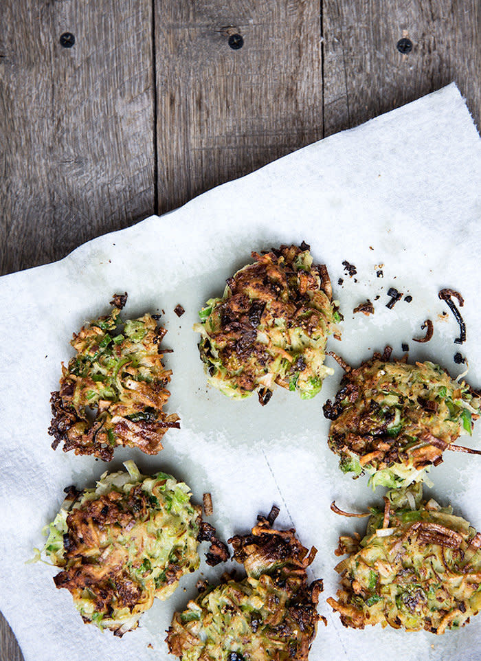 <strong>Get the <a href="http://www.whatscookinggoodlooking.com/whats-cooking-good-looking/2013/11/21/brussels-sprout-latkes-maple-mustard-yogurt.html">Brussels Sprout Latkes with Maple Mustard Yogurt recipe</a>&nbsp;from What's Cooking Good Looking</strong>