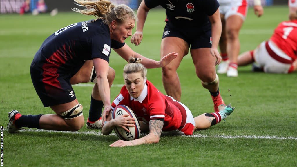 Keira Bevan scoring against England