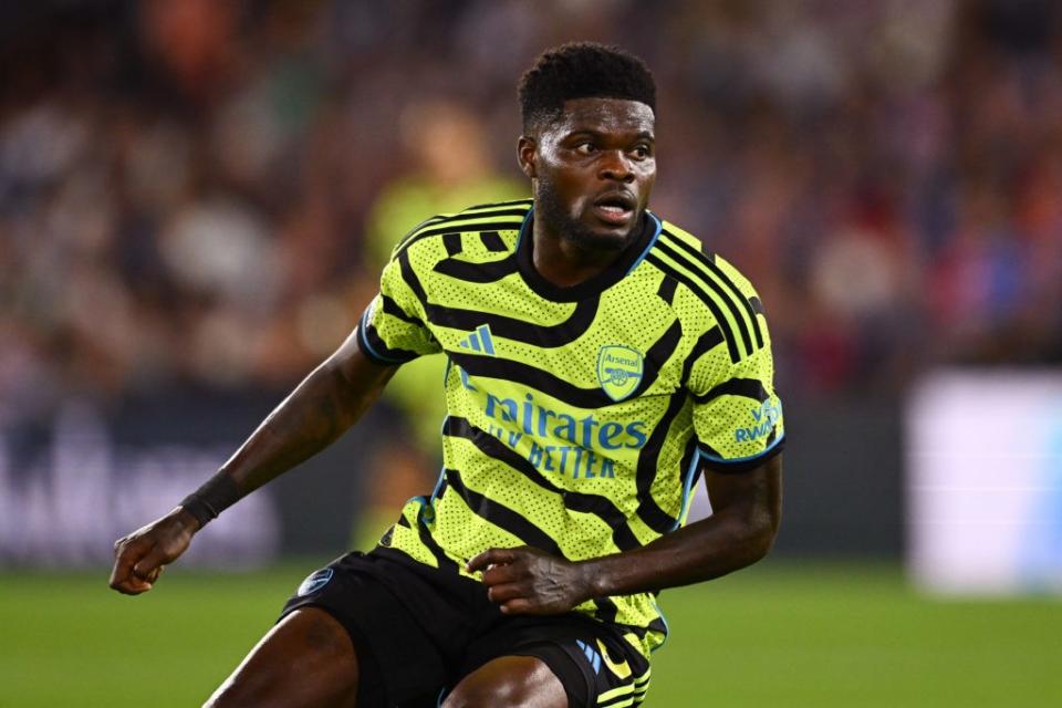 LONDON, ENGLAND - AUGUST 21: Thomas Partey of Arsenal in action during the Premier League match between Crystal Palace and Arsenal FC at Selhurst Park on August 21, 2023 in London, England. (Photo by Mike Hewitt/Getty Images)