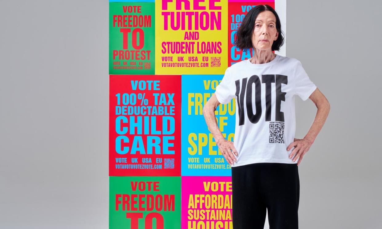 <span>Spread the word: Katharine Hamnett with some of her voting T-shirt and posters.</span><span>Photograph: Suki Dhanda/The Observer</span>